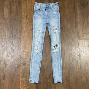 American Eagle Luxe Stretch Hi-Rise Distressed/Ripped Light Wash Jegging Jeans
